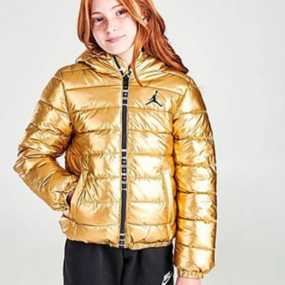 JORDAN KIDS' FULL-ZIP PUFFER JACKET IN Metallic GOLD Size M